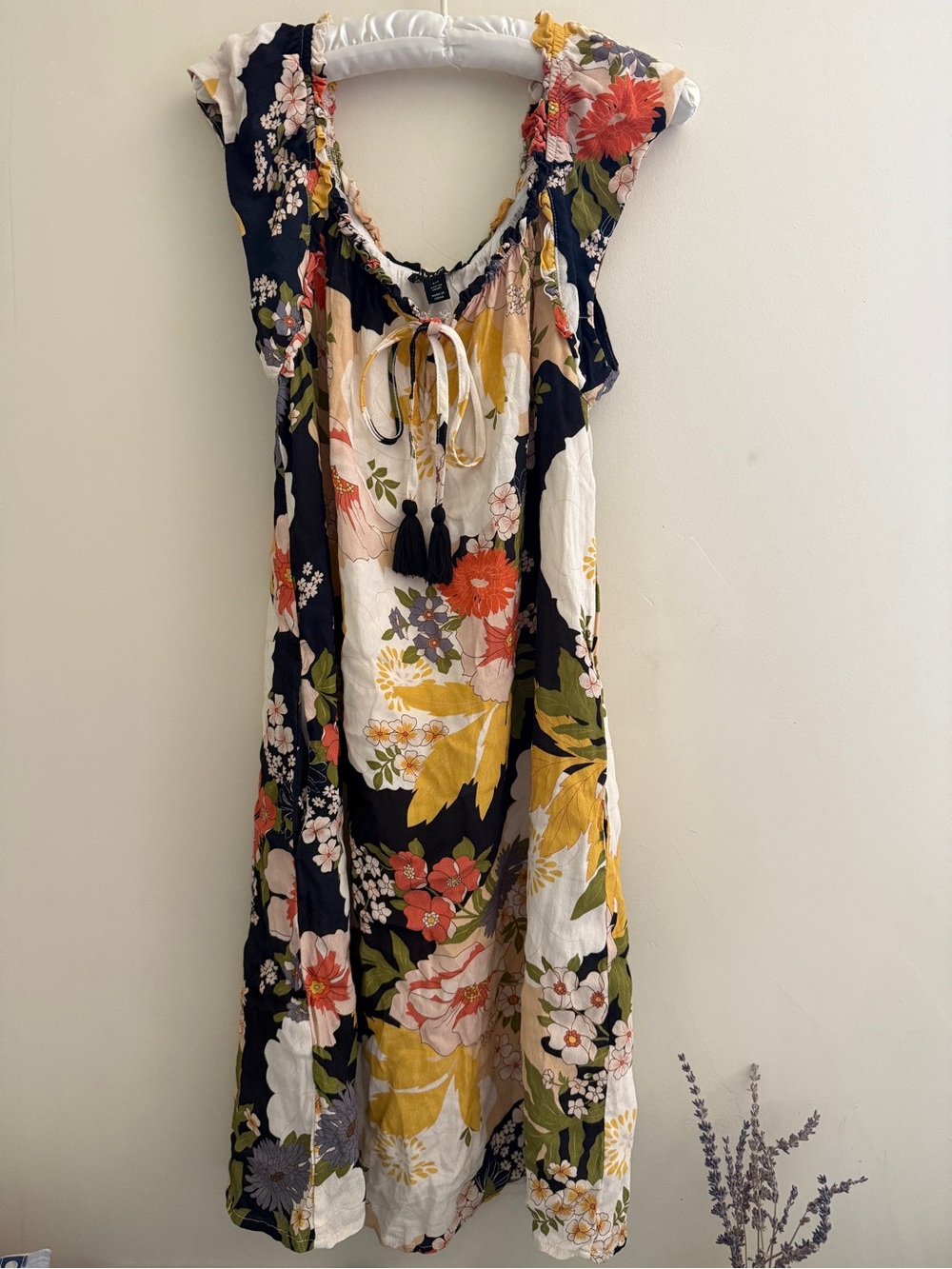 Tribal Femme Floral Dress in Navy, Mustard & Olive